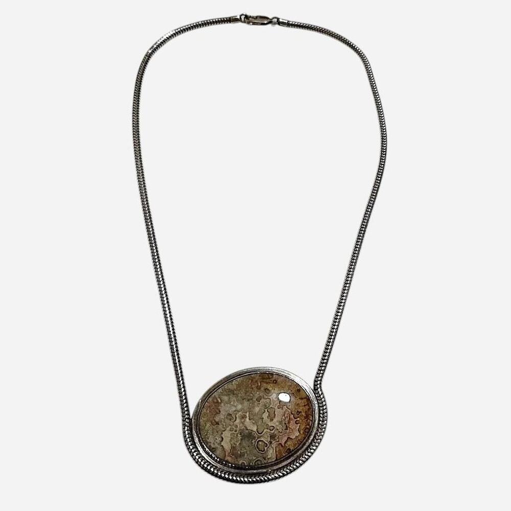 Vintage 70s Sterling Silver Leopard Skin Jasper Necklace